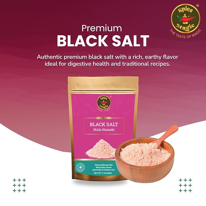 Spice Magic Black Salt (Kala Namak) ??Authentic Indian Mineral Salt | Unique Tangy Flavor for Chaats, Curries & Vegan Recipes | 7 oz (200 G)