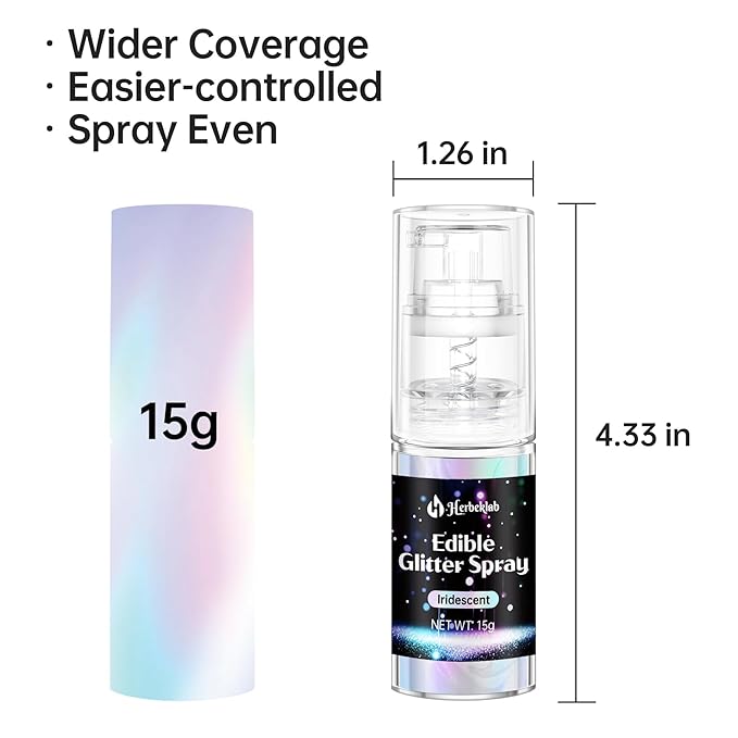 Iridescent Edible Glitter Spray - Herbeklab 15g Edible Glitter for Cakes, Food Grade Rainbow Spray for Cookie Decorating, Chocolate, Strawberries