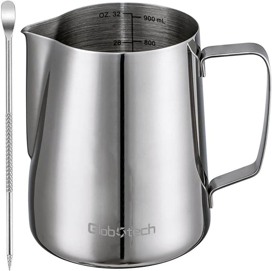 Espresso Steaming Pitcher Milk Frothing-Cup - Stainless Steel Cappuccino Coffee Steamer Jug Matcha Chai Hot Chocolate Cup 32 Oz (900ml)