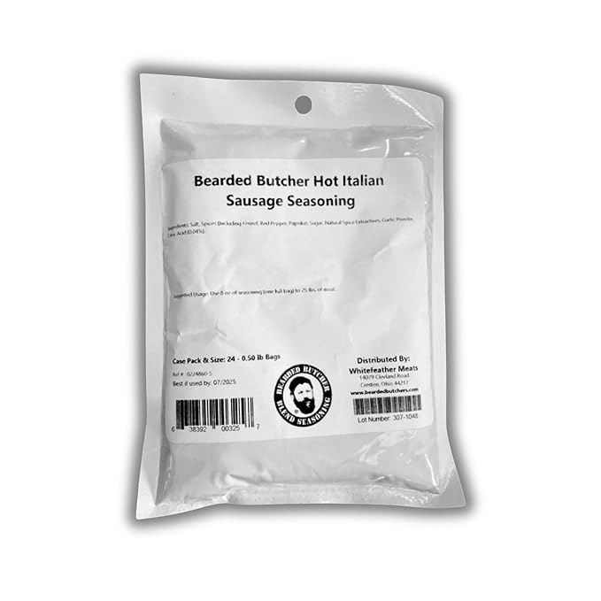 Bearded Butchers Hot Italian Seasoning, 8 oz ??Seasons Up to 25 lbs of Meat ??Spicy Flavor with Red Pepper, Fennel & Garlic ??Perfect for Spicy Italian Sausage, Meatballs, Bratwursts & Wild Game