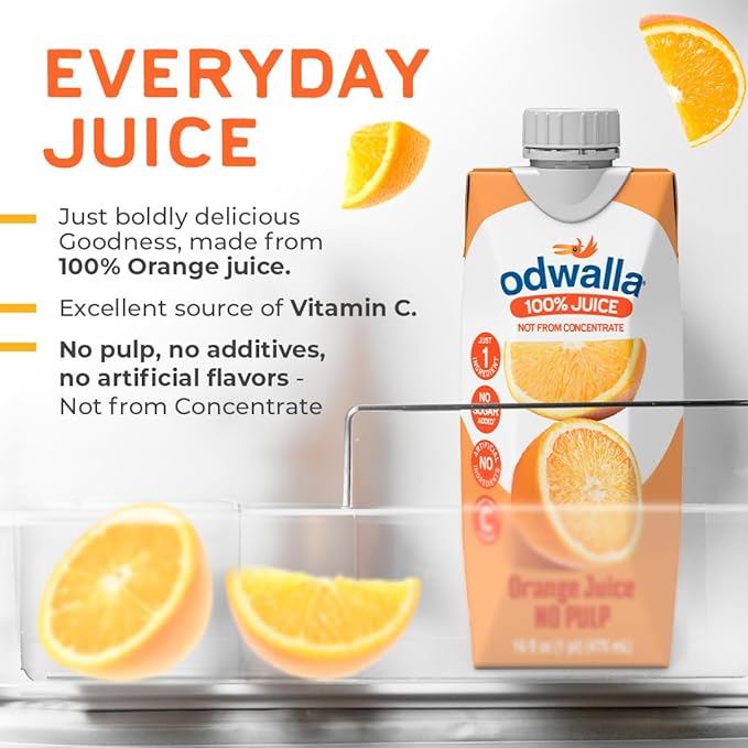 Odwalla Orange Juice, No Pulp - 100% Pure Orange - Vitamin C - No Added Sugar, No Artificial Ingredients, No Preservatives ??16 fl oz of OJ Juice (12 Pack)