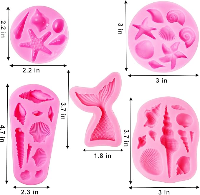 Seashell Silicone Molds, AIMEIKI 5 Pack Marine Theme Cake Fondant Silicone Molds Seashell Conch Starfish Baking Molds for Decorating Cake Candy Chocolate DIY Craft Projects