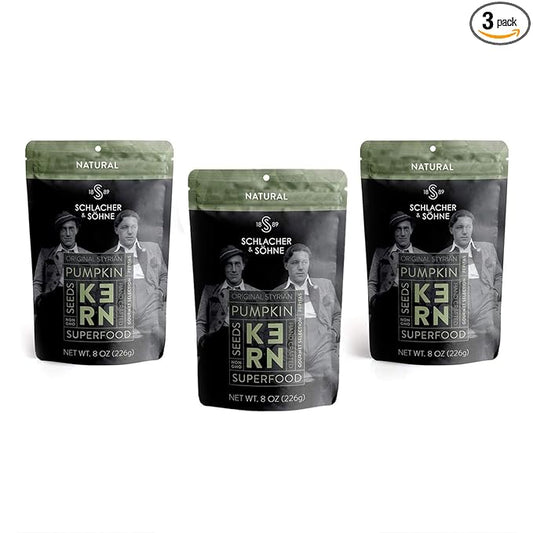 Schlacher & Söhne Styrian Pumpkin Seeds, 100% Pure & Natural, Premium Quality Pepitas, Healthy Snacks, Raw, Fresh Superfood, Unsalted, Full of Proteins, Made in Austria (3 Pack, Natural Seeds)