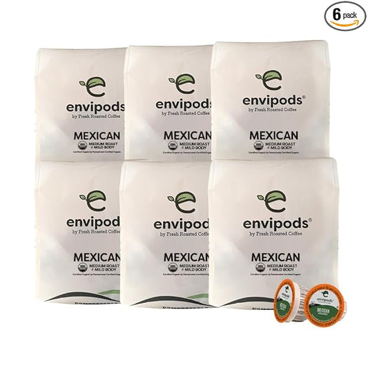 Fresh Roasted Coffee, Organic Mexican envipods | Mold & Myco 3rd Party Tested, BPI Compostable, USDA Organic, Kosher | Med Roast 72 CT for Kcup Brewers | Not for use in Ninja or Hamilton Beach Brewers