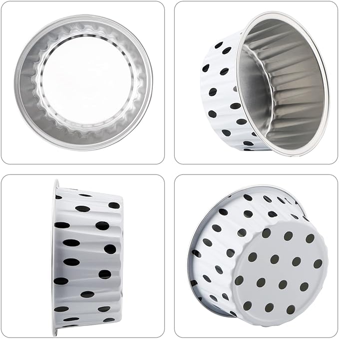 EUSOAR Aluminum Foil Muffin Liners, 30pcs 5oz Aluminum Foil Muffin Liners Cupcake Baking Cups, Mini Pie Pans with Lids, Disposable Foil Baking Cups Containers for Creme Brulee or Cupcake-Polka Dot