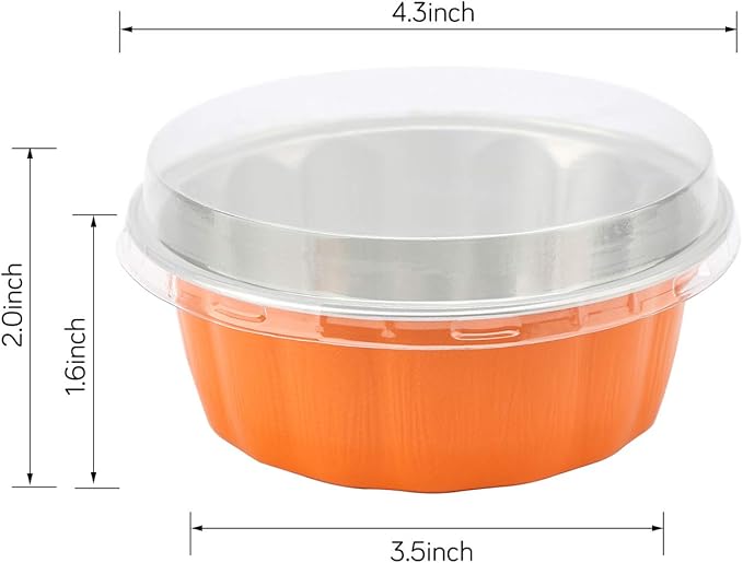 Beasea Disposable Ramekins for Baking, 8oz 100 Pack Aluminum Foil Cups with Lids, Creme Brulee Muffin Cupcake Baking Cup Mini Pudding Cups for Party Wedding Birthday - Orange