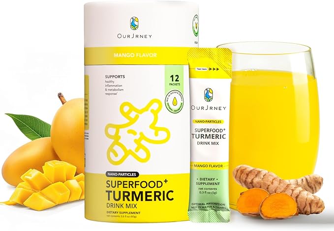 Nano Turmeric Curcumin Drink Powder, Golden Juice for Wellness & Immunity, No Turmeric Taste, Add to Smoothies/Water Daily Morning Routine??5X Absorption?밠ango Flavor?밓oint Support Supplement
