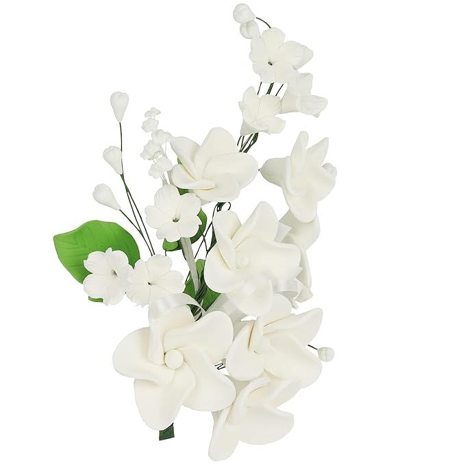 O'Creme Gumpaste Flower Spray, White Plumeria - Edible Flowers for Cake Decorating - Sugar Paste Flower Decorations for Cakes, Candy, Cupcake Toppers - Birthday, Wedding, Valentines Day, Baby Shower