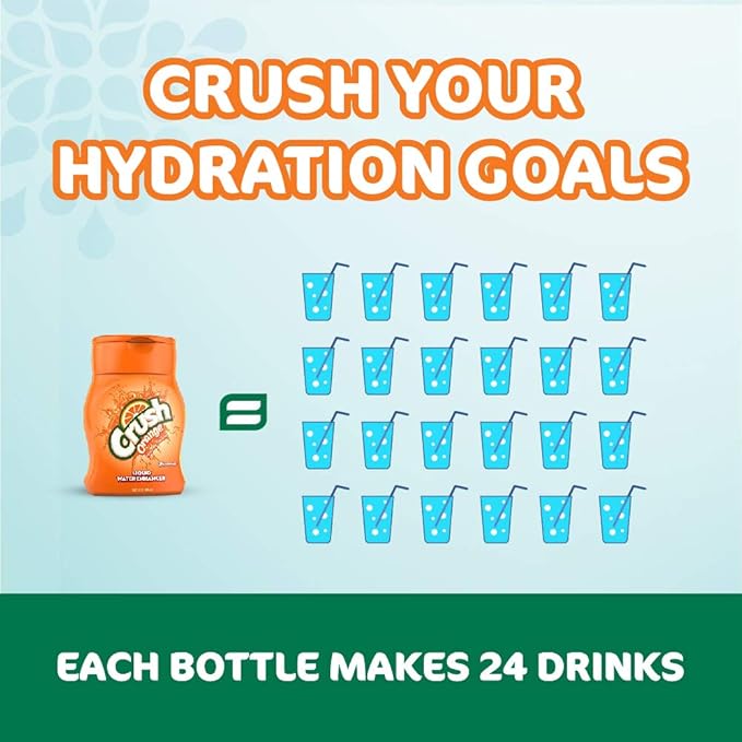 Crush, Orange, Liquid Water Enhancer ??New, Better Taste! (4 Bottles, Makes 96 Flavored Water Drinks) ??Sugar Free, Zero Calorie