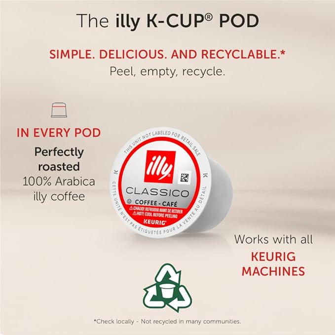 Illy Coffee K Cups - Pods For Keurig Machines – Classico Decaf Roast – Notes of Caramel - Mild, Flavorful & Balanced Flavor - No Preservatives – 10 Count, 6 Pack
