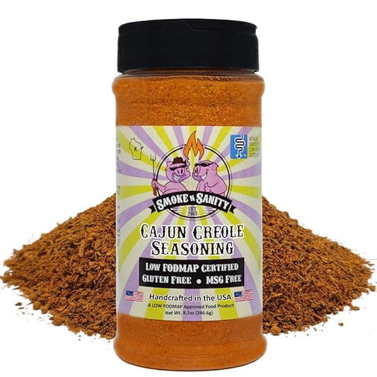 Smoke n Sanity Cajun Creole - Certified Low FODMAP Seasonings - Gluten Free - Certified Kosher - Dairy Free for Low FODMAP Snacks (8.7 oz)