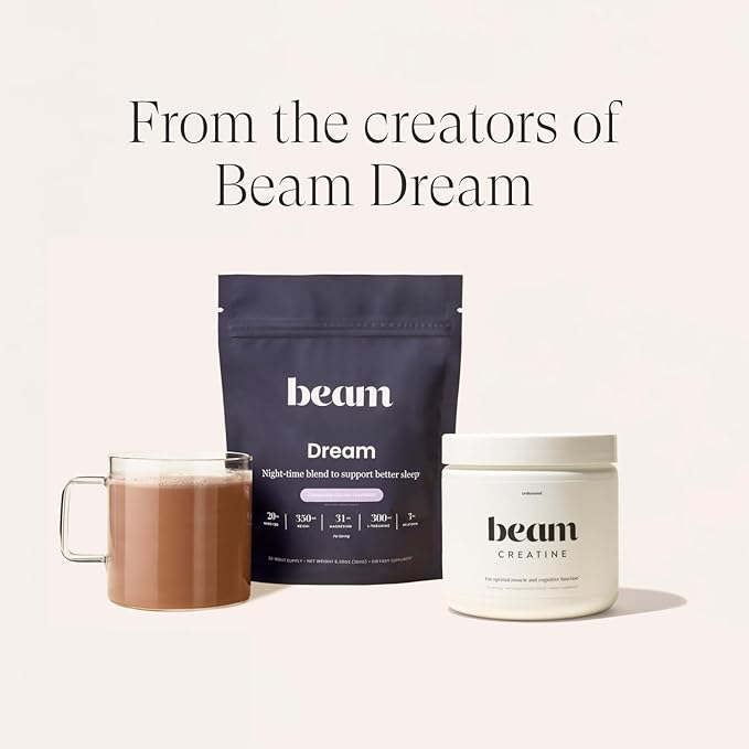 Beam Creatine Monohydrate Powder - Micronized Creatine for Muscle Growth, Strength, Endurance & Recovery - Unflavored, Fast-Dissolving, Workout Supplement for Men & Women, Keto & Vegan - 60 Servings