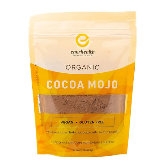 Enerhealth Botanicals Cocoa Mojo ??Certified Organic Hot Chocolate Peruvian Cocoa Mix, Sweetened with Low Glycemic Coconut Palm Sugar and Infused with 6 Mushroom Extracts to Boost Immunity ??12 oz