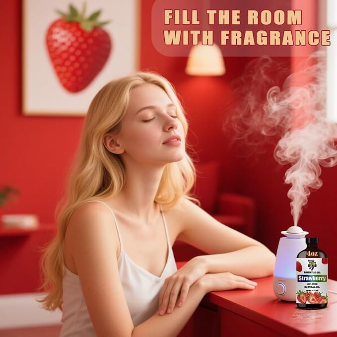 Strawberry Essential Oil (4 oz/120 ml) ??Strawberry Oils for Aromatherapy, diffusers, humidifiers, Home fragrances, DIY Skincare, soap Making, DIY Candle, Relaxation, Yoga, and Meditation