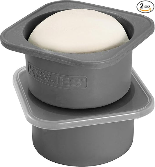 1000ml PLUS Pizza Sourdough Proofing Containers with Air-tight Lids for DIY family Artisan Pizza,Bread,Bagel-Food Grade Silicone -Freezer, Fridge, Dishwasher Safe-2 Pack (Space Grey)