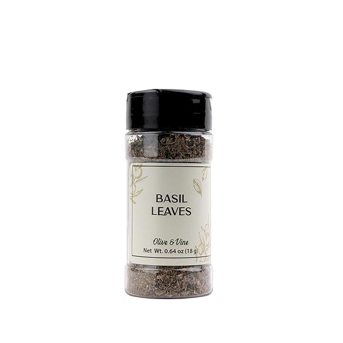 Olive & Vine Basil Leaves, Fresh Herbal Flavor, Seasoning for Pasta, Pesto, Salads, Rich Tradition, Authentic Taste, For Global Recipes (0.64 Ounce)
