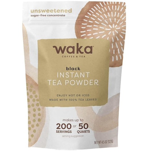 Waka Instant Black Tea Mix, Classic - 100% Tea Leaves, No Additives, Unsweetened Tea Powder for 50 Quarts or 200 Cups ??Easy and Quick Hot or Iced Teas (4.5oz)