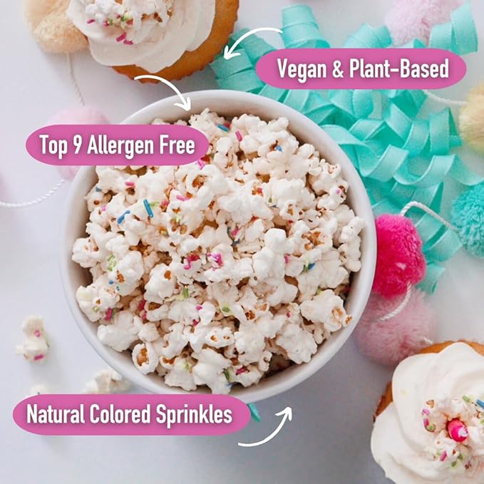 Safe + Fair Birthday Cake Drizzled Popcorn - Gluten-Free, Dairy Free and Vegan Snack - Free From Top 9 Allergens and Artificial Ingredients ??Non GMO, Plant Based Kettle Popped Corn, 5.5 oz