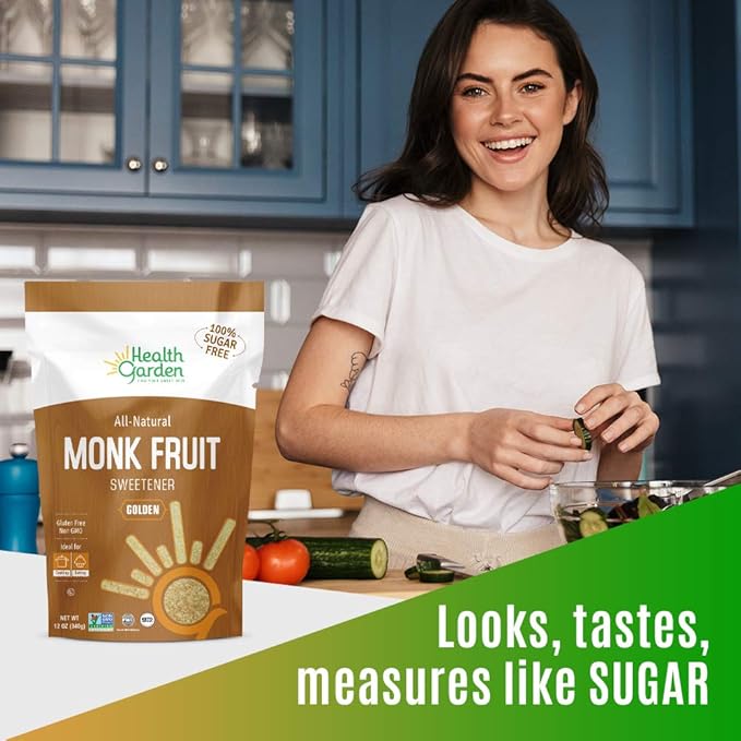 Health Garden Monk Fruit Sweetener, Golden - Non GMO - Gluten Free - 1:1 Sugar Substitute - Kosher - Keto Friendly (1lb 2-pack)