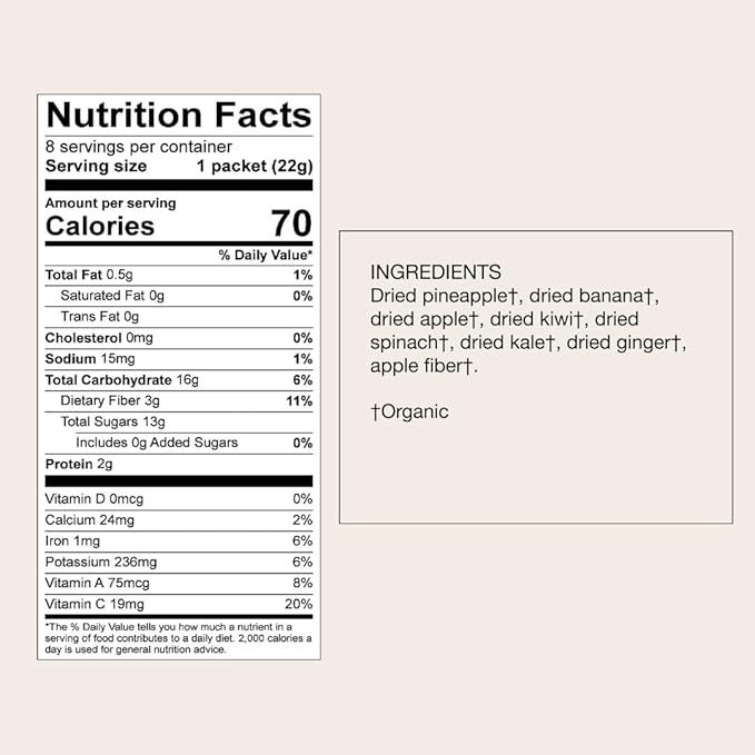 kencko Greens Smoothie Mix Packets - 8 Instant Breakfast Smoothies Made of Nature?™s Original Superfoods - Pineapple, Apple, Kale, Spinach & More - Organic Fruit & Veggie Healthy Smoothies