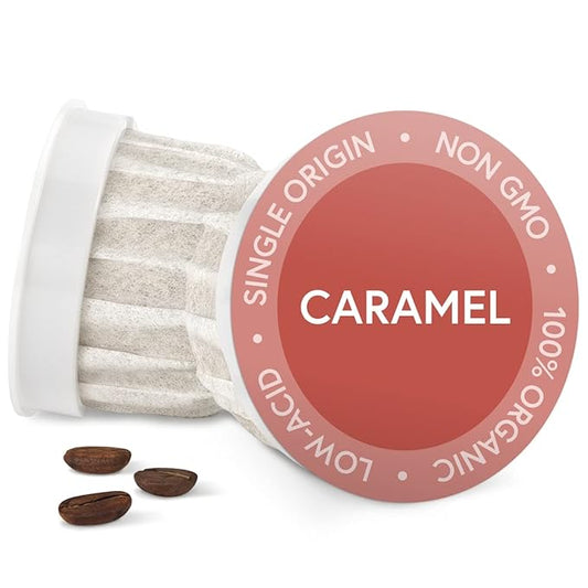 Fabula Organic Coffee Pods Caramel Medium Roast - Low Acid - Single Origin - Mold Free - Non-GMO - Fair Trade - Only Compatible with Keurig K Cup 1.0 & 2.0 Brewers - 24 Count