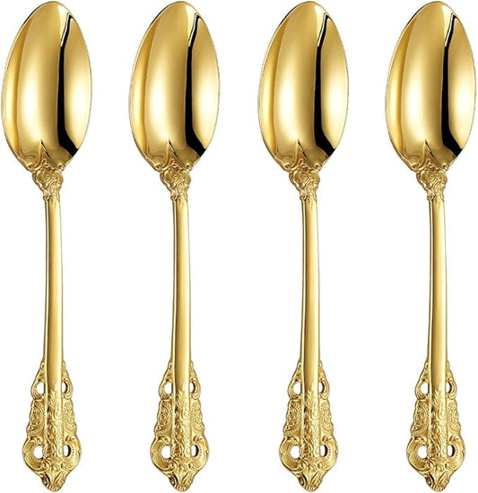 KEAWELL Luxury 7" Tea Spoon, Set of 4, 18/10 Stainless Steel, Sturdy Dessert Spoon, Gorgeous Design with Exceptional Mirror Polished Finish (Gold)