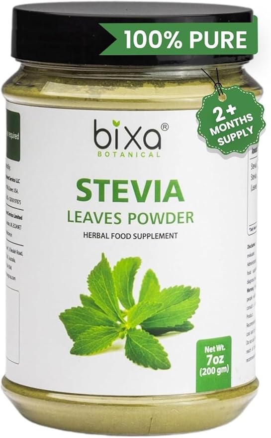 Bixa Botanical Stevia Leaf Powder | Stevia Rebaudiana | 200 GRAMS / 7 OZ | Natural Alternative of Unprocessed Sugar | Gluten Free, Non-GMO, Steam Treated, Vegan, 100% Pure.