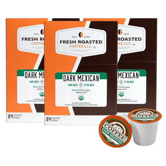 Fresh Roasted Coffee, Organic Dark Mexican | Mold & Myco 3rd Party Tested, USDA Organic, Kosher | Dark Roast 72 Pods for K Cup Brewers