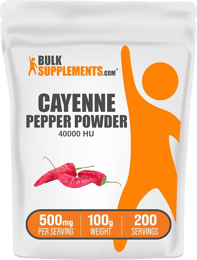 BulkSupplements.com Cayenne Pepper 40000 HU Powder - Capsaicin Supplements, Cayenne Pepper Powder - Vegan & Gluten Free, 500mg per Serving, 100g (3.5 oz) (Pack of 1)