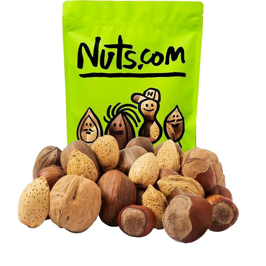 Nuts.com Mixed Nuts in Shell, No Brazil Nuts - 3 lb Bag, Natural, Includes Walnuts, Hazelnuts, Pecans, Almonds - Healthy Snack Sampler for Squirrels