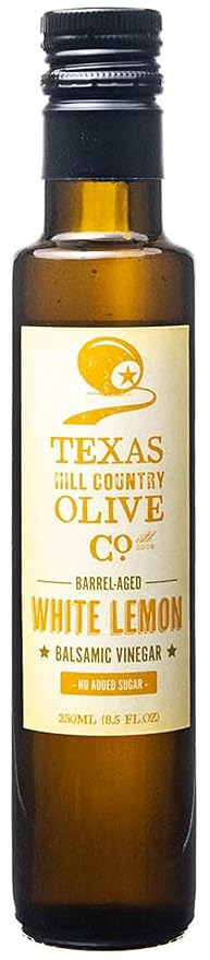 White Lemon Balsamic Vinegar - Gourmet Barrel Aged Infused Balsamic Vinegar - Great for Dressing Dipping Glazing - No Artificial Flavors or Added Sugar - Made in Texas (8.5 oz)