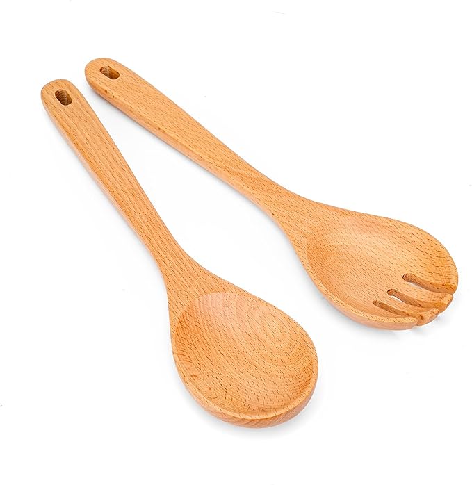 Salad Tongs, Beech Wooden Spoons, Salad Tongs for Serving, 10-inch Serving Utensils Set Salad Servers Set Kitchen Cooking Utensil