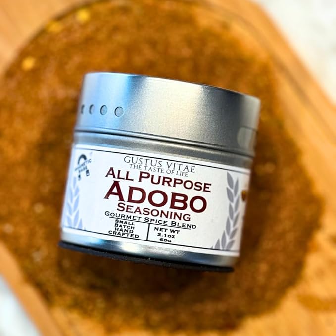 Adobo Seasoning | All Natural | Non GMO | 2.1 oz (60 g) | Gourmet Spice Mix | Small Batch | Artisanal Rub | Seasoning Pack | Magnetic Tin | Gustus Vitae | #252