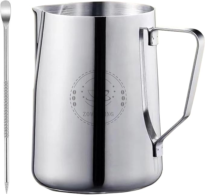 Milk Frothing Pitcher 50oz, Espresso Steaming Pitchers 50 Oz, Espresso Machine Accessories, Milk Frother cup 1500ml, Coffee Cappuccino Latte Art, Stainless Steel Jug with Dsecorating Art Pen