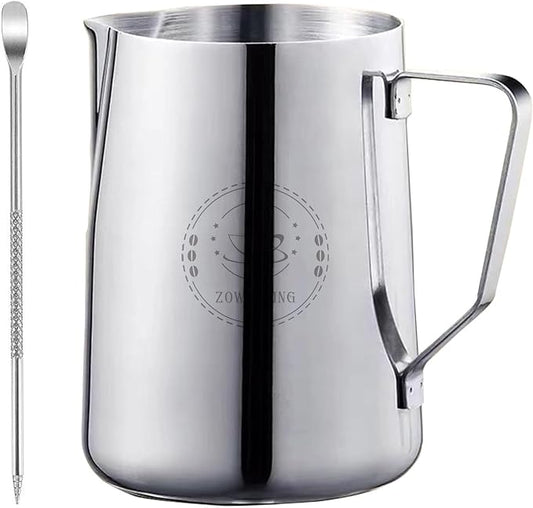 Milk Frothing Pitcher 50oz, Espresso Steaming Pitchers 50 Oz, Espresso Machine Accessories, Milk Frother cup 1500ml, Coffee Cappuccino Latte Art, Stainless Steel Jug with Dsecorating Art Pen