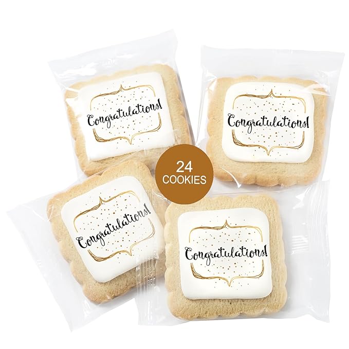 Congrats Cookies Party Favors Congratulations | 24 Pack Individually Wrapped | Cookie Treats Snacks Gifts Desserts for Guest Engagement Graduation Wedding New House Job Promotion