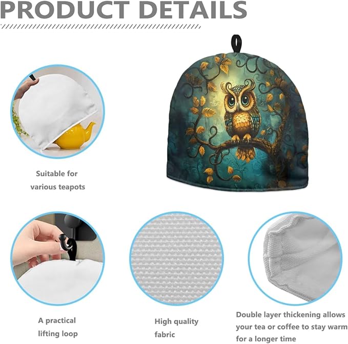 Owl Large Teapot Cover for Keeping Warm, Tea Cozies for Party Wadding Insulated Kettle Cover for Home Kitchen Decorative