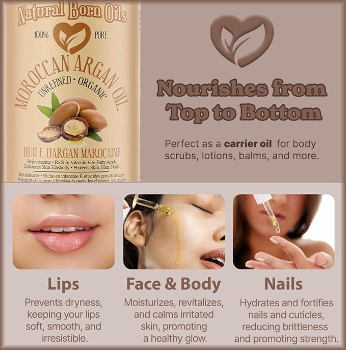 8oz Moroccan Argan Oil, 100% Pure and Natural, Cold-pressed, Organic ??Works Magic on Your Skin and Hair - Includes Pump & Flip Cap