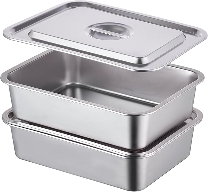 4-Piece 4 Inch Extra Deep Lasagna Pan with Lid, 11.8x15.7-Inch 9.2QT Large Stainless Steel Nonstick Lasagna Baking Roasting Dish Pan for Oven(L, 2 Pack)