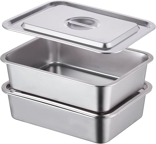 4-Piece 4 Inch Extra Deep Lasagna Pan with Lid, 11.8x15.7-Inch 9.2QT Large Stainless Steel Nonstick Lasagna Baking Roasting Dish Pan for Oven(L, 2 Pack)