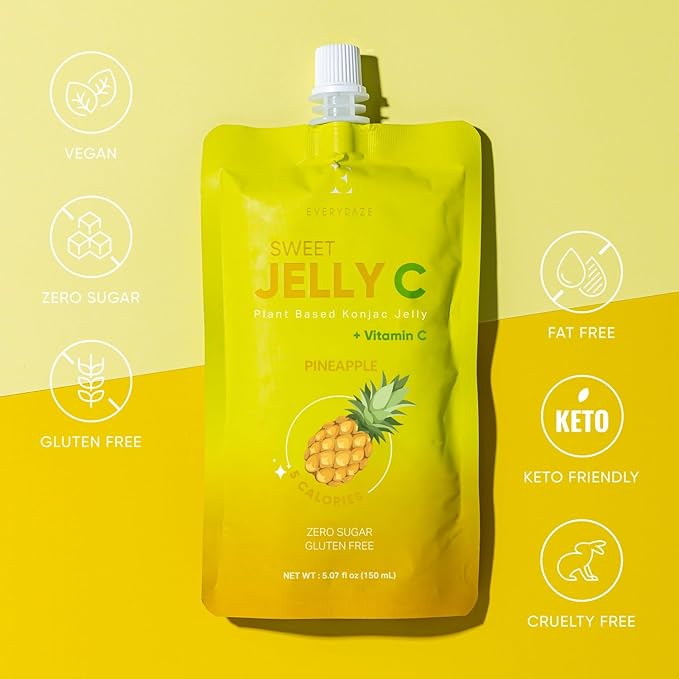 EVERYDAZE Sweet Jelly C Konjac Jelly | Vegan, Gluten Free, Sugar Free, Low Calorie | Healthy Drinkable Fruit Snack | 10 Pack Box Food Drink Pouch (Pineapple)
