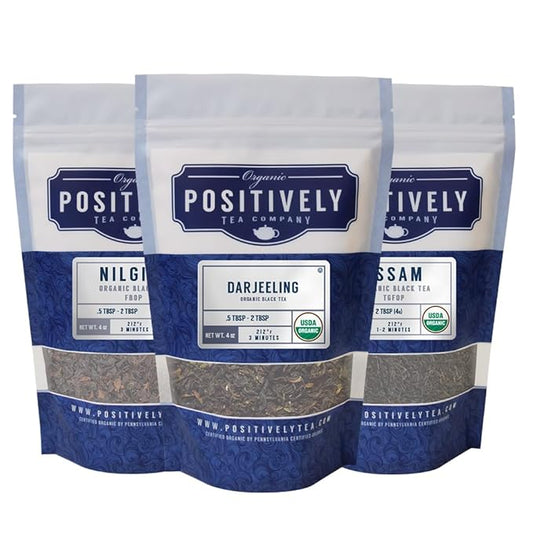 Organic Positively Tea Company, Indian Tea Sampler, Loose Leaf, 4 Ounce, 3 Pack