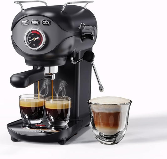 Espresso Coffee Machine, 20 Bar Compact Semi-Automatic Espresso Machine with Milk Frother for home Latte, Cappuccino, Black