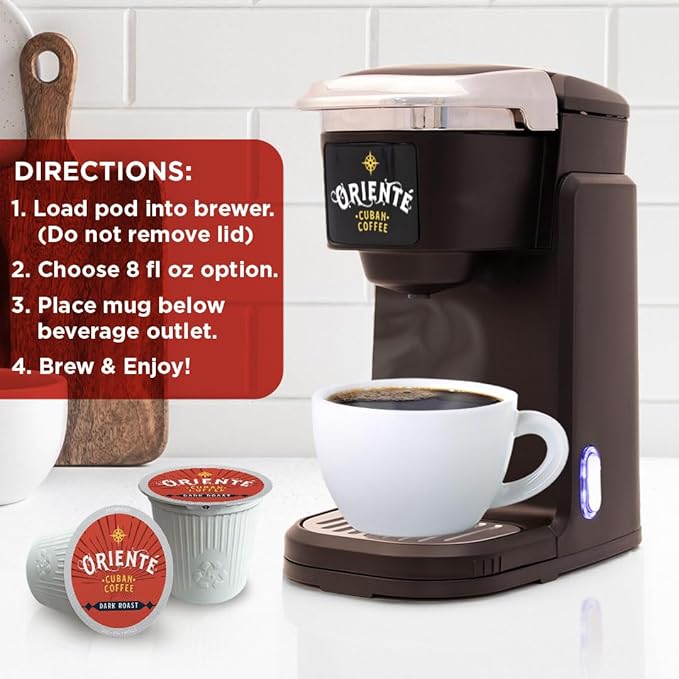 Oriente Dark Roast Coffee Pods, 50 ct, Cuban Inspired Coffee in Recyclable Single Serve Pods - 100% Arabica Coffee, Compatible with Keurig K Cups Maker