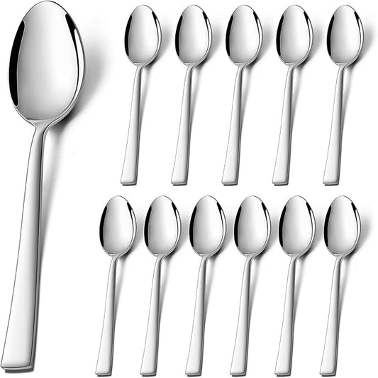 P&P CHEF Teaspoon Set (12 Pieces), 6.7" Stainless Steel Mini Tea Spoons, Premium Stirring Silverware, Kitchen Dessert Coffee Spoon Set, Mirror Finish & Dishwasher Safe