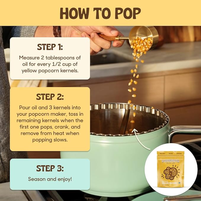 Popsmith - 28oz Pouch Yellow Popcorn Kernels for Popping - Grown in USA, Non-GMO, Vegan, and All-Natural - Unpopped Popcorn Kernels for Stovetop Popcorn Machine
