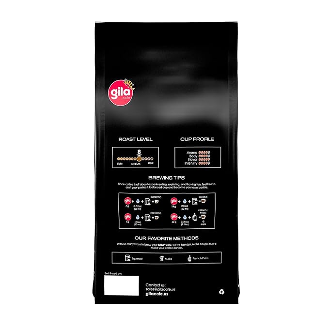 gila café Whole Beans Coffee Medium Roast Espresso 32oz (1-Pack) - 100% Mexican Arabica Roasted Coffee Beans - Made with Coffeeberry - Chocolate, Hazelnut, Vanilla Notes