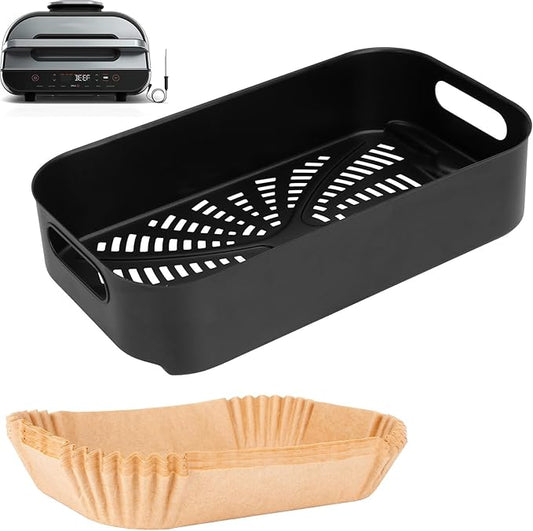 Air Fryer Basket & Paper Liner for Ninja FG551 Foodi Smart XL 6-in-1 Indoor Grill,Non-Stick Air