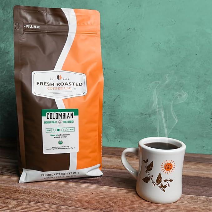 Fresh Roasted Coffee, Organic Colombian | USDA Organic, 100% Single Origin, Kosher | Medium Roast 5 lb (80 oz) Ground