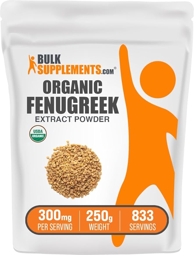 BulkSupplements.com Organic Fenugreek Extract Powder - Herbal Supplement, from Fenugreek Seeds - Gluten Free, 300mg per Serving, 250g (8.8 oz) (Pack of 1)